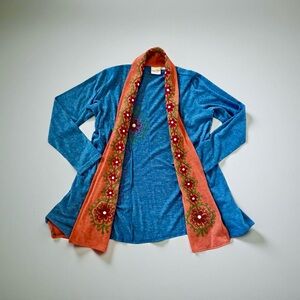 Young Threads Blue and Orange Embroidered Women's Cardigan